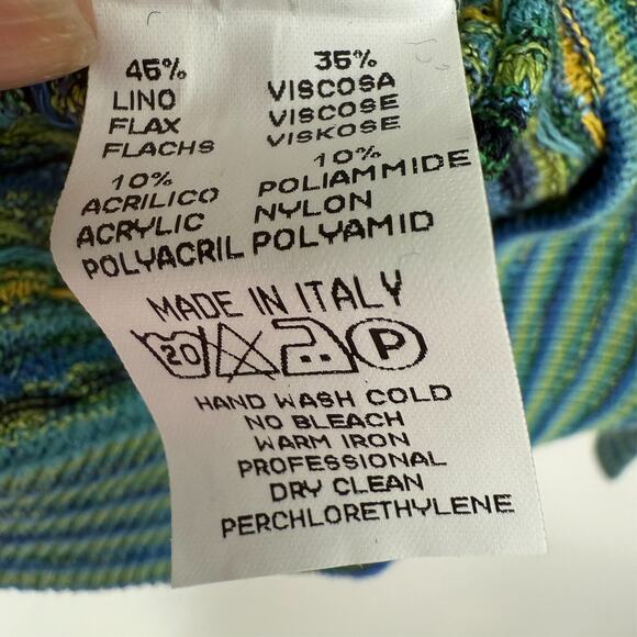 Kilgore Trout Italian Sweater Mens V XL Teal Geometric Striped Crew Granpacore - Picture 7 of 7